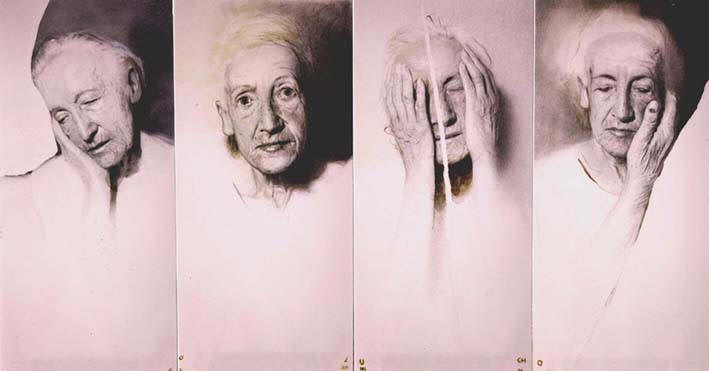 GOLUCHO , "Cuatro poses", 2004 | lápis e acrílico sobre papel (280 x 150 cm)
